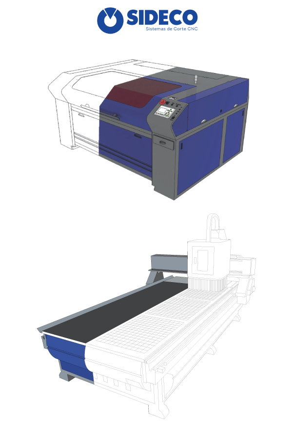 Láser CO2 y Router render 